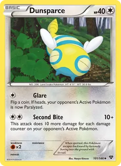 Dunsparce — XY #101, 2014. Illustrated by Naoyo Kimura.