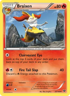 Braixen — XY #25, 2014. Illustrated by 5ban Graphics.