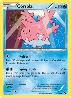 Corsola — XY #36, 2014. Illustrated by Kyoko Umemoto.