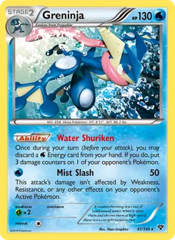 Greninja — XY #41, 2014. Illustrated by 5ban Graphics.