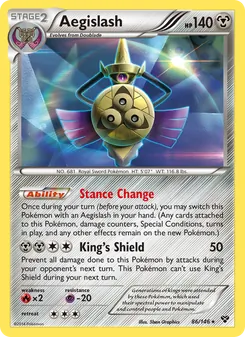 Aegislash — XY #86, 2014. Illustrated by 5ban Graphics.