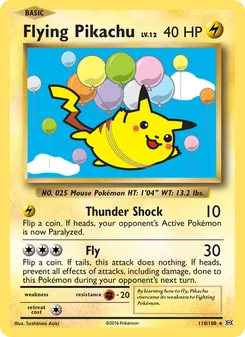 Flying Pikachu — Evolutions #110, 2016. Illustrated by Toshinao Aoki.