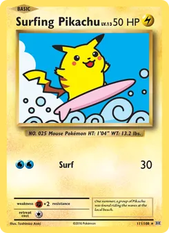 Surfing Pikachu — Evolutions #111, 2016. Illustrated by Toshinao Aoki.