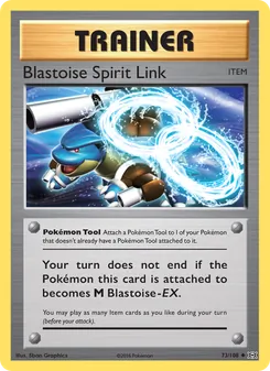 Blastoise Spirit Link — Evolutions #73, 2016. Illustrated by 5ban Graphics.