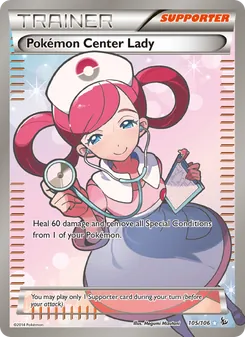 Pokémon Center Lady — Flashfire #105, 2014. Illustrated by Megumi Mizutani.
