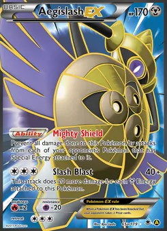 Aegislash EX — Phantom Forces #65a, 2014. Illustrated by Ayaka Yoshida.