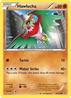 Hawlucha — Roaring Skies #39, 2015. Illustrated by Shin Nagasawa.