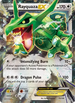 Rayquaza EX — Roaring Skies #75, 2015. Illustrated by Ryota Murayama.