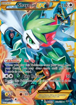 Shaymin EX — Roaring Skies #77a, 2015. Illustrated by Ayaka Yoshida.