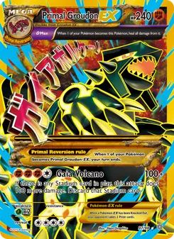 Primal Groudon EX — Ancient Origins #97, 2015. Illustrated by 5ban Graphics.