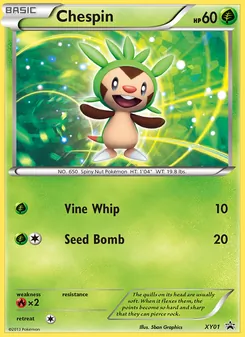 Chespin — XY Black Star Promos #XY01, 2013. Illustrated by 5ban Graphics.