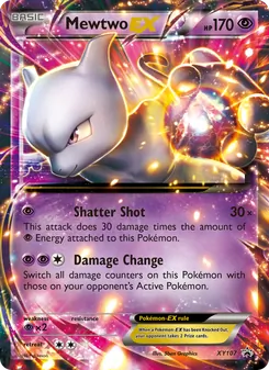 Mewtwo EX — XY Black Star Promos #XY107, 2013. Illustrated by 5ban Graphics.