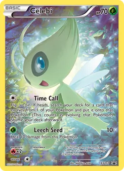Celebi — XY Black Star Promos #XY111, 2013. Illustrated by Mitsuhiro Arita.