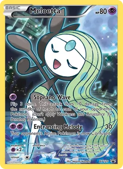 Meloetta — XY Black Star Promos #XY120, 2013. Illustrated by Megumi Mizutani.