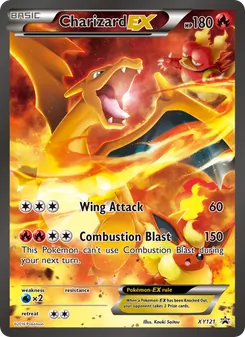 Charizard EX — XY Black Star Promos #XY121, 2013. Illustrated by Kouki Saitou.