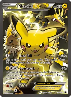 Pikachu EX — XY Black Star Promos #XY124, 2013. Illustrated by Megumi Mizutani.