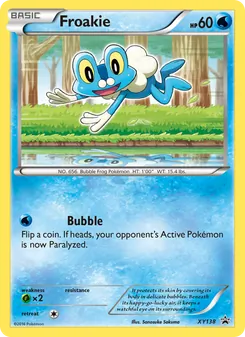 Froakie — XY Black Star Promos #XY138, 2013. Illustrated by Sanosuke Sakuma.