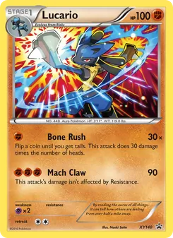 Lucario — XY Black Star Promos #XY140, 2013. Illustrated by Naoki Saito.