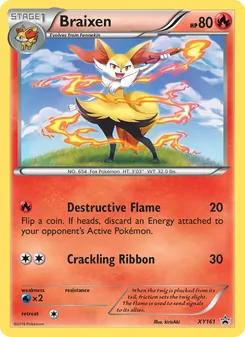 Braixen — XY Black Star Promos #XY161, 2013. Illustrated by kirisAki.