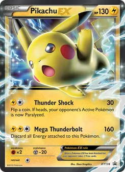 Pikachu-EX — XY Black Star Promos #XY174, 2013. Illustrated by 5ban Graphics.