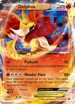 Delphox EX — XY Black Star Promos #XY19, 2013. Illustrated by 5ban Graphics.