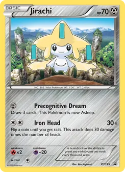 Jirachi — XY Black Star Promos #XY195, 2013. Illustrated by Kagemaru Himeno.