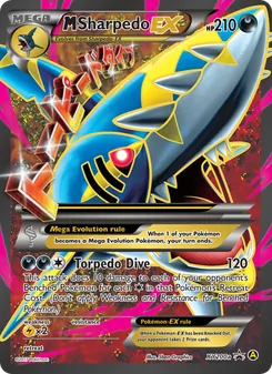 M Sharpedo-EX — XY Black Star Promos #XY200a, 2013. Illustrated by 5ban Graphics.