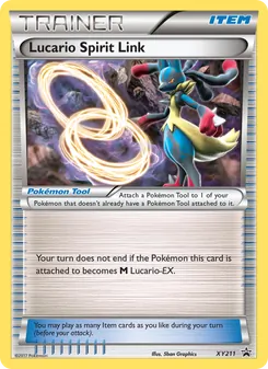 Lucario Spirit Link — XY Black Star Promos #XY211, 2013. Illustrated by 5ban Graphics.