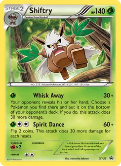 Shiftry — XY Black Star Promos #XY23, 2013. Illustrated by Sanosuke Sakuma.