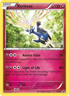 Xerneas — XY Black Star Promos #XY31, 2013. Illustrated by Masakazu Fukuda.
