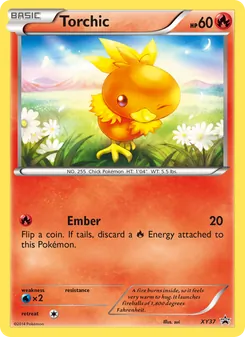 Torchic — XY Black Star Promos #XY37, 2013. Illustrated by sui.