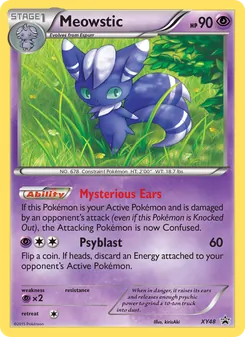 Meowstic — XY Black Star Promos #XY48, 2013. Illustrated by kirisAki.