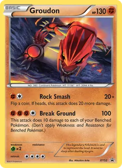 Groudon — XY Black Star Promos #XY52, 2013. Illustrated by Mitsuhiro Arita.