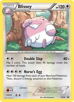 Blissey — XY Black Star Promos #XY56, 2013. Illustrated by Akira Komayama.