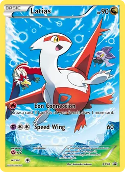 Latias — XY Black Star Promos #XY78, 2013. Illustrated by Sanosuke Sakuma.