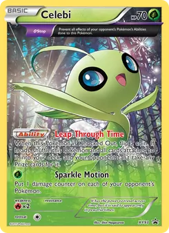 Celebi — XY Black Star Promos #XY93, 2013. Illustrated by Shin Nagasawa.